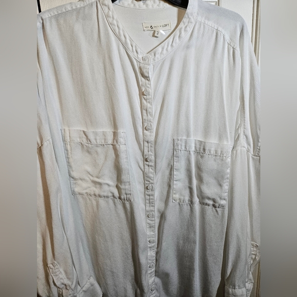 Lou & Grey for Loft White Oversized Fit Button Up Shirt Basic Staple Pockets - Picture 3 of 11